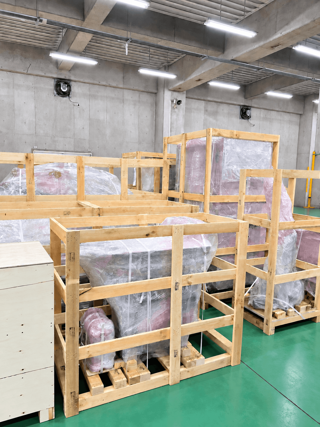 Medical systems stored in timber crates