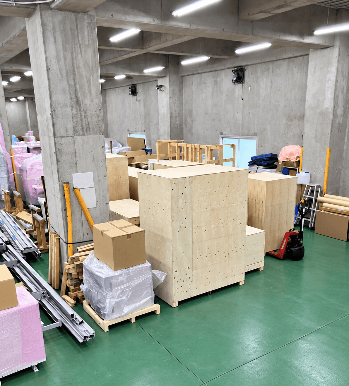 Timber-crated medical equipment stored in our warehouse