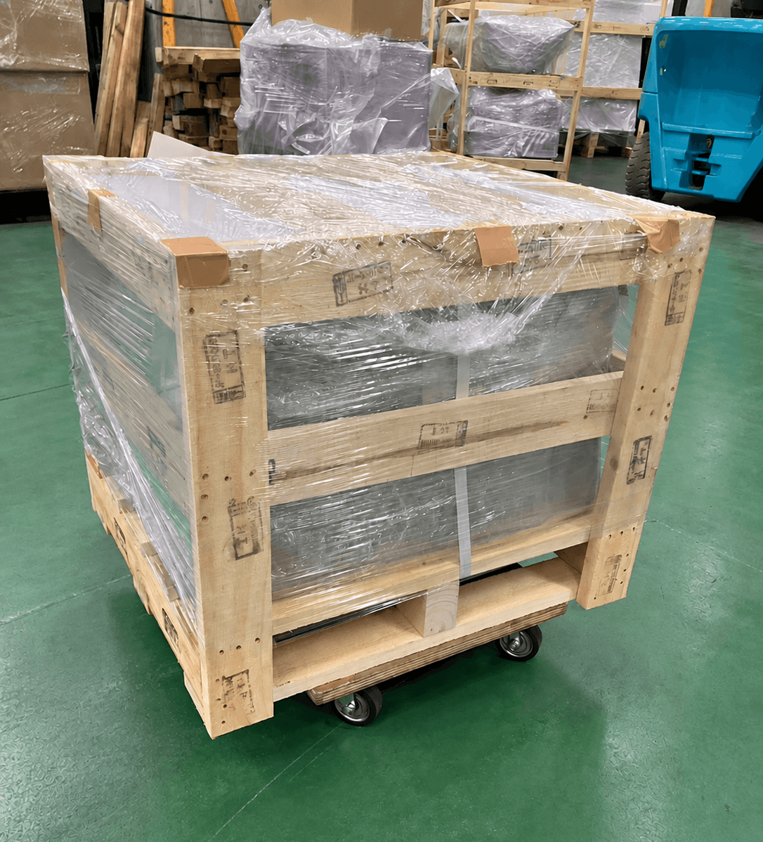 A medical system in a completed timber crate