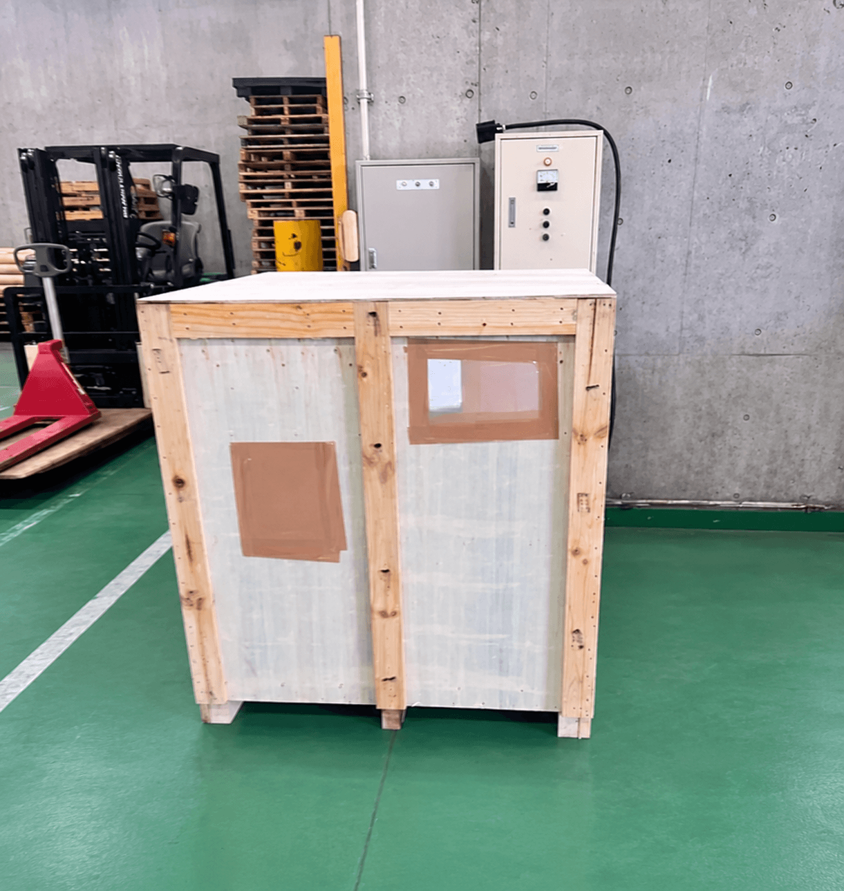 A barrier-packed wooden case