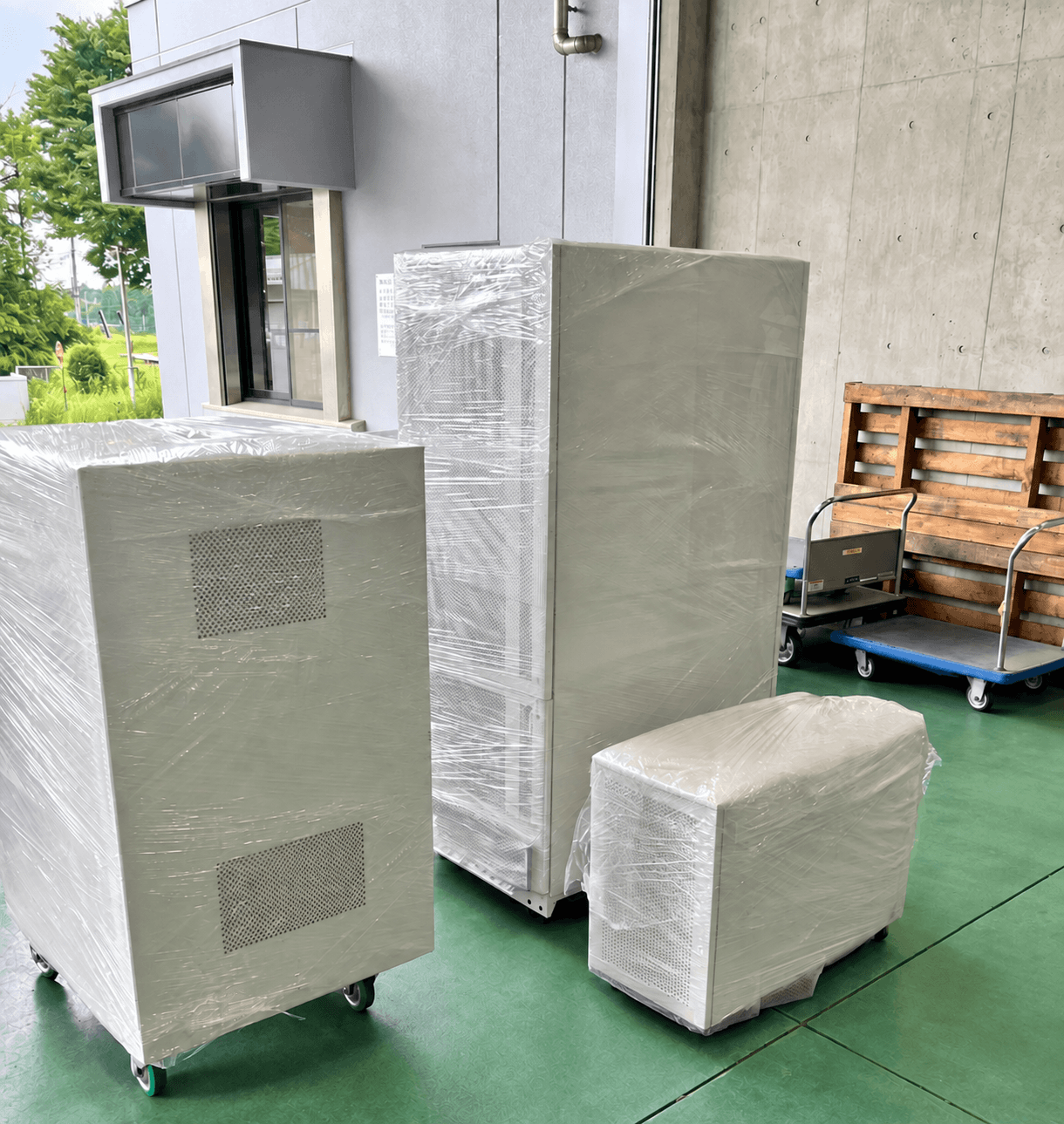Wrapped peripherals being received at the warehouse